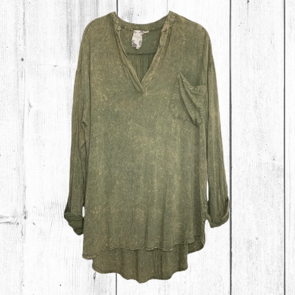 Blu Pepper Tops - Blu Pepper | Green Distressed Boho Long Sleeve Top